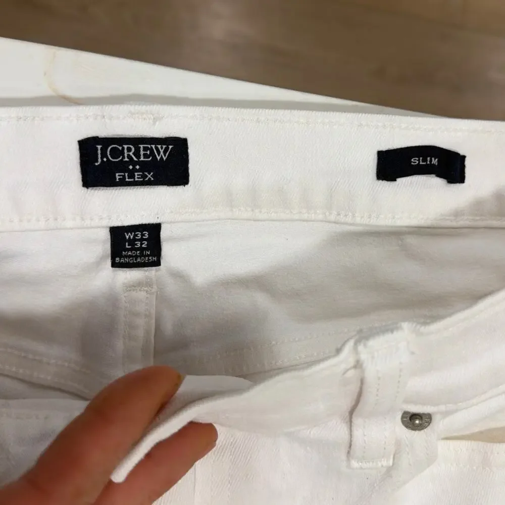 J. Crew Men's Slim Straight Fit 33W 32L White Jeans Denim Pants Cotton Stretch